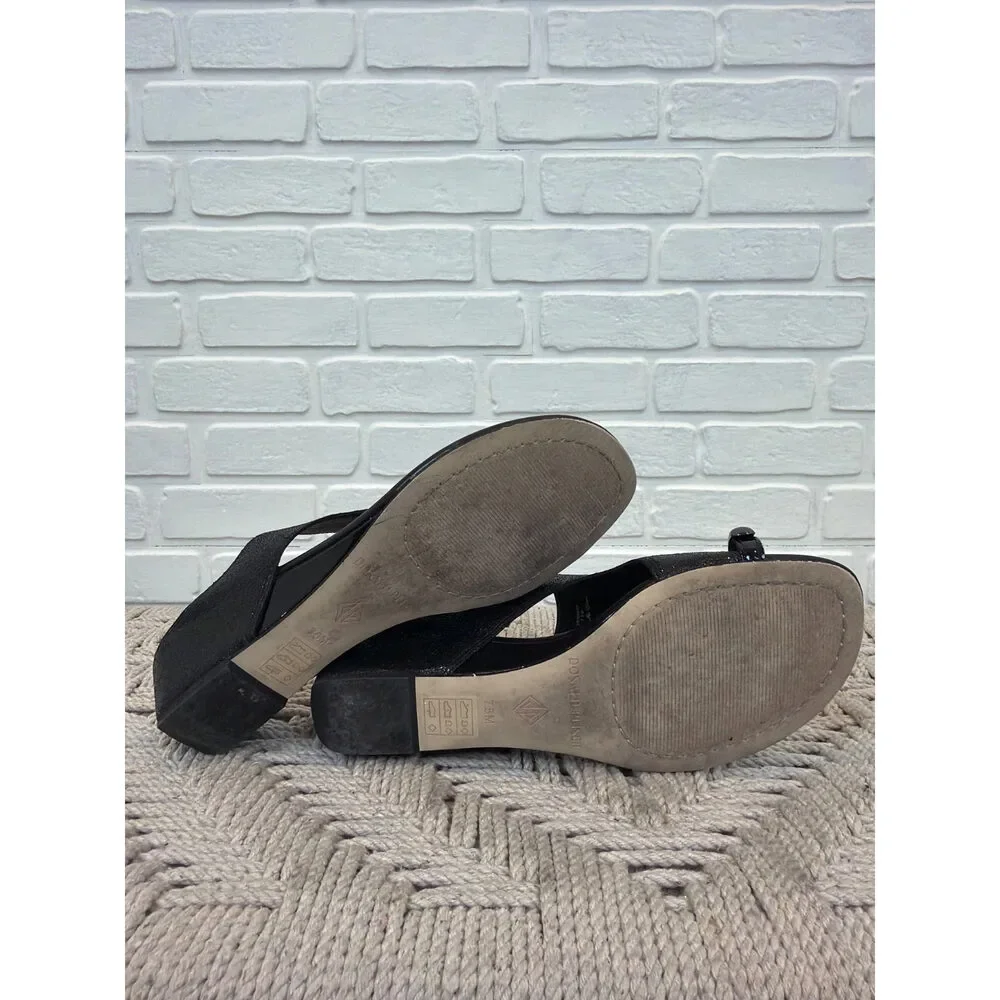 Donald Pliner Vesna Black Metallic Leather Wedge Toe-Ring Sandals 7.5